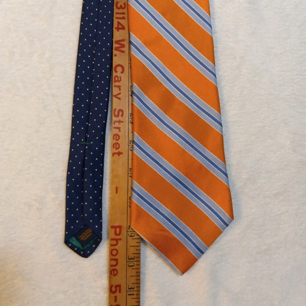 Vtg Hilfiger 100% Silk Orange Striped Repp Tie Hand Sewn Preppy BLUE TAIL